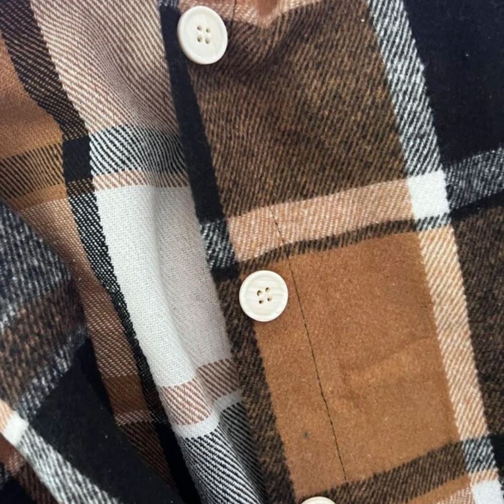 New Bohemian Casual Khaki Soft Collard Plaid Print Button Front Blouse Large - Picture 4 of 11